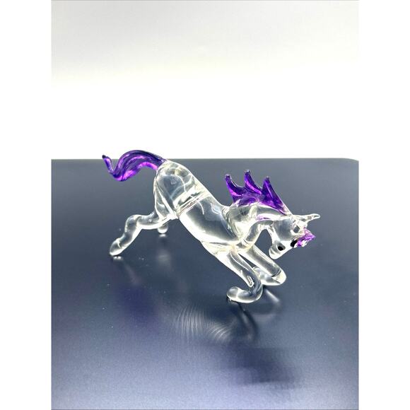 Hand Blown Kneeling Glass Horse Figurine Murano Style Equestrian Purple Mane - Picture 2 of 7